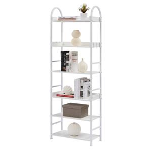 70.80 in. Tall White Steel 6-Shelf Bookcase with Adjustable Foot Pads and Round Top Frame, Tall Bookshelf