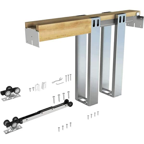 Single Pack 36 x 80 in. Pine Wood and Galvanized Steel Pocket Door Frame Kit with Soft Close Mechanism