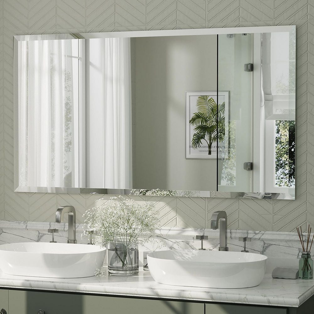55 in. W x 30 in. H Rectangular Beveled Frameless Tempered Glass Wall Mount Bathroom Vanity Mirror with 5-year Warranty price history on PriceWatchPro