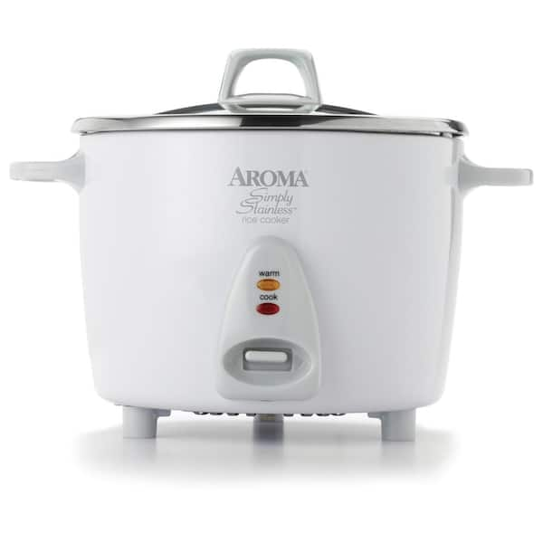 AROMA Simply 14-Cup Stainless Steel White Rice Cooker with Measuring ...