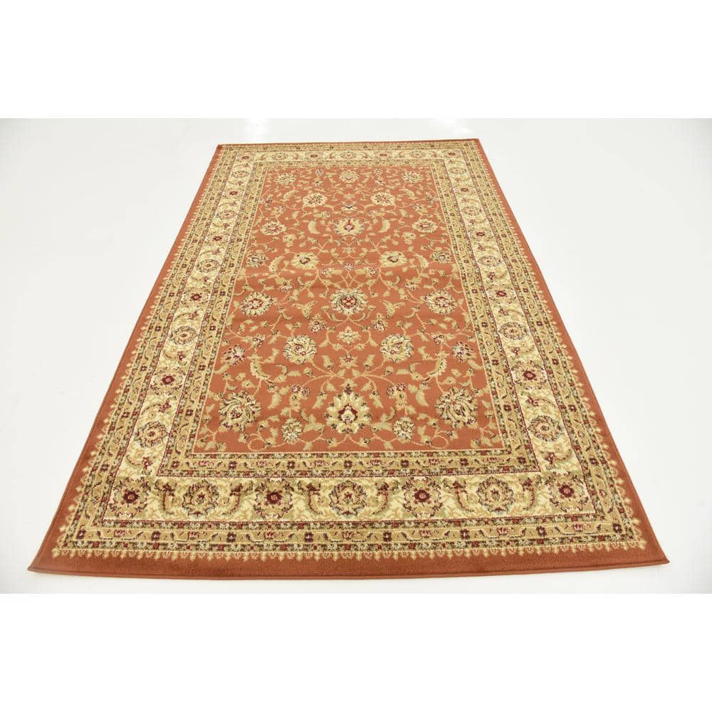 Terracotta & Ivory Easy-Care Rectangular Synthetic Rug