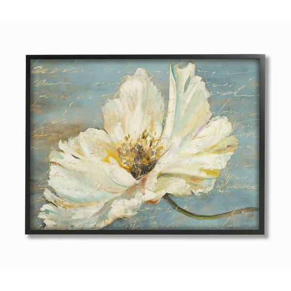 Stupell Industries 24 in. x 30 in. "Large Flower With Word Texture Blue Painting" by Patricia Pinto Framed Wall Art