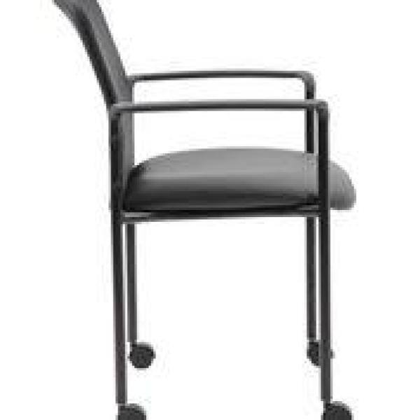 Black Mesh Guest Chair with Fixed Arms and Metal Frame