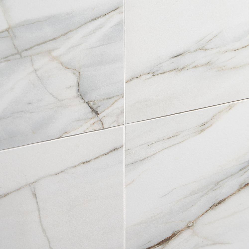 Enigma 24" Rectangular Matte White Porcelain Marble Look Tile