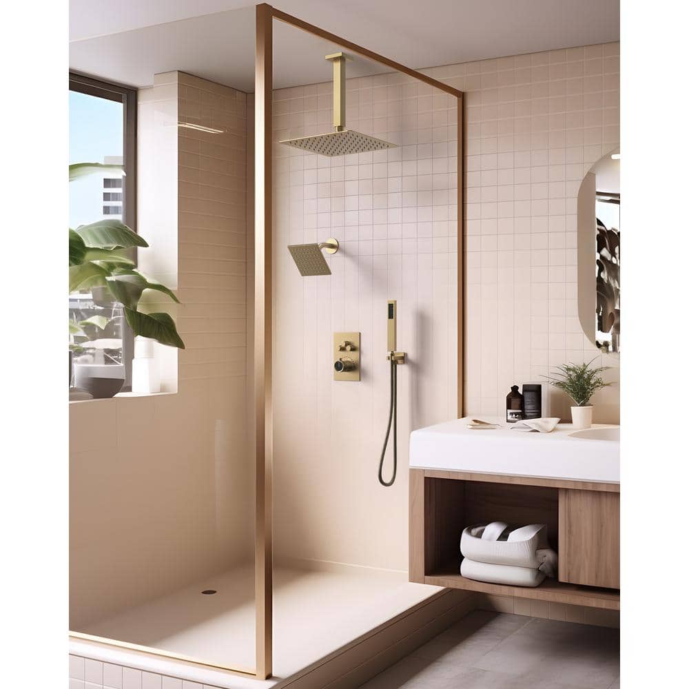 Grandjoy Brushed Gold Dual Shower Head System with Handheld Spray
