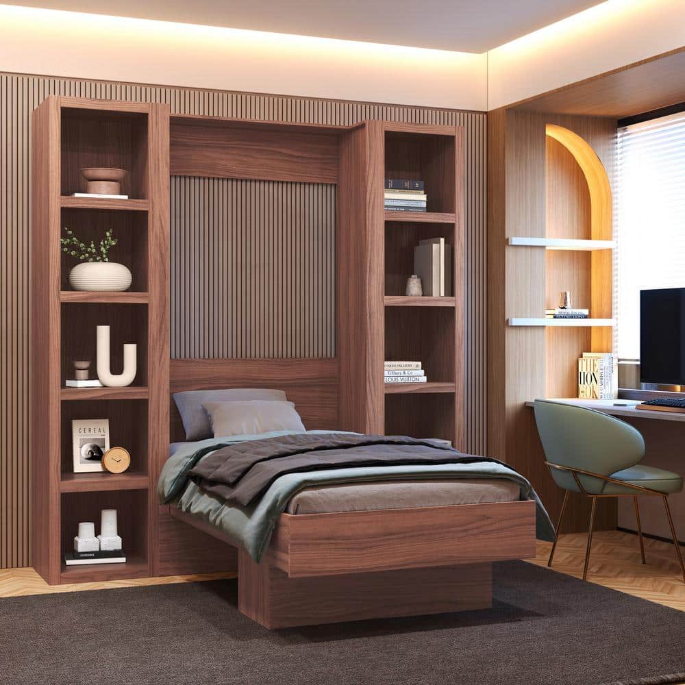 Oakland Living Easy-Lift Brown Wood Frame Twin Murphy Bed with Oakland Living Easy-Lift Brown Wood Frame Twin Murphy Bed with
