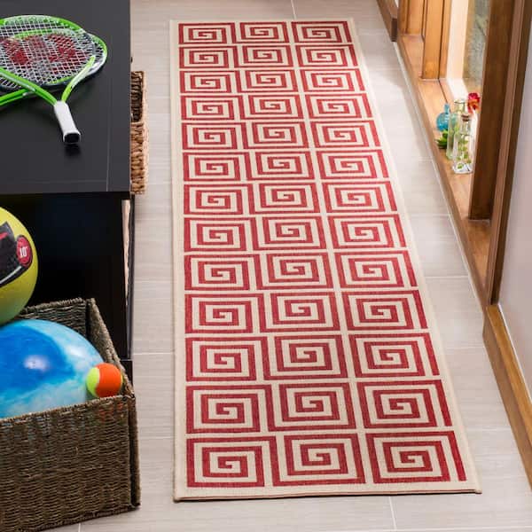 Linden Red/Cream 2 ft. x 8 ft. Border Geometric Runner Rug