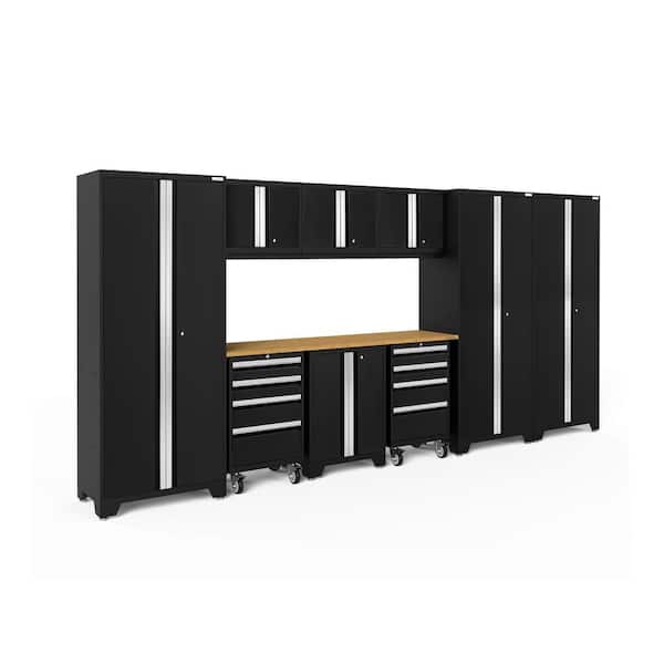 NewAge Products Bold Series 162 in. W x 76.75 in. H x 18 in. D 24-Gauge Steel Garage Cabinet Set in Black (10-Piece)