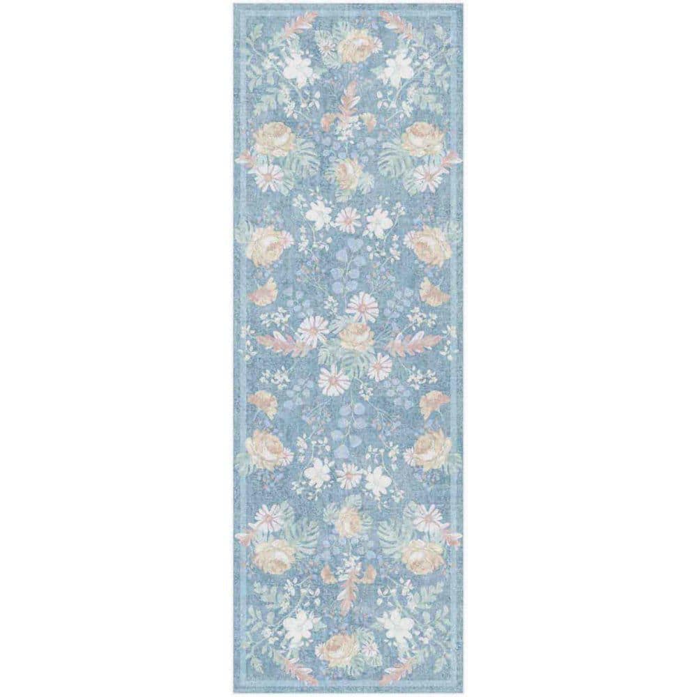 Botanical Washables 2 ft. x 6 ft. Blue Multicolor Floral Contemporary Runner Area Rug price history on PriceWatchPro