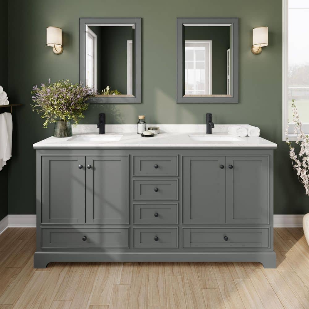 Deborah 72 in. W x 22 in. D x 35 in. H Double Bath Vanity in Dark Gray w/ Carrara Cultured Marble Top and 24 in. Mirrors price history on PriceWatchPro
