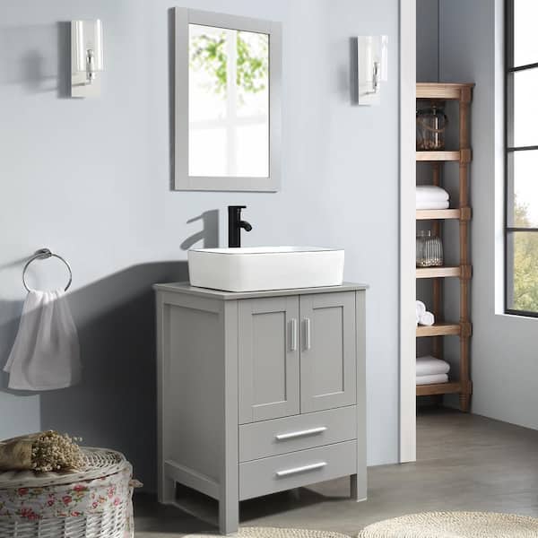 Puluomis 24 in. W x 19 in. D x 38 in. H Single Sink Bath Vanity in Blue with Blue Solid Surface Top and Mirror