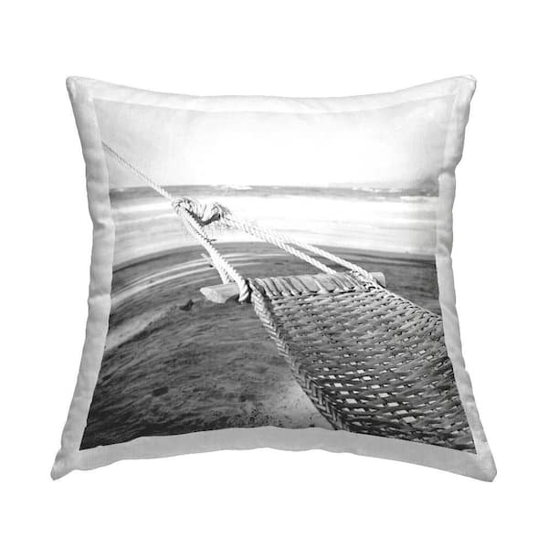 Stupell Industries Hammock Lounging by Shore Grey Print Polyester 18 in. x 18 in. Throw Pillow