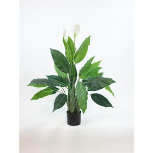 40 inch Green, Artificial Peace Lily Plant in Black Drop In Pot