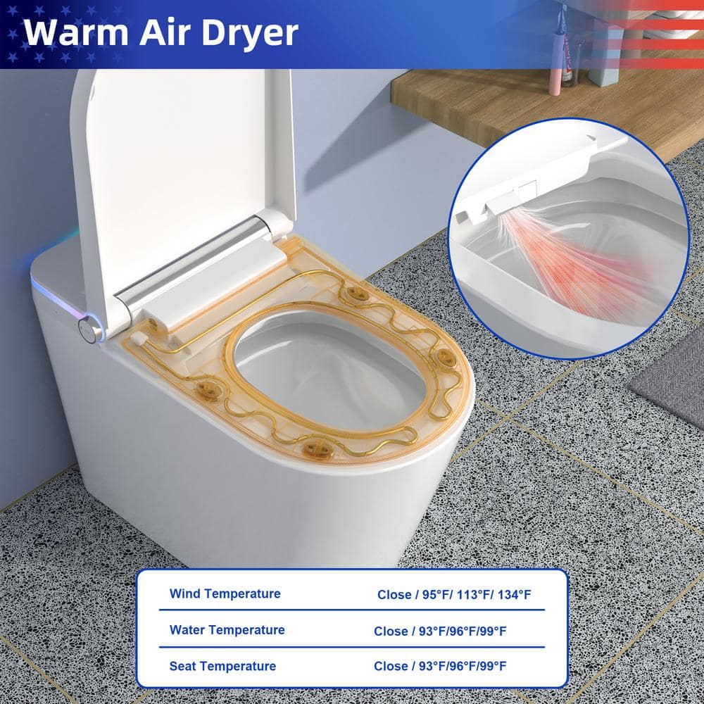 White Ceramic Elongated Smart Bidet Toilet with Heated Seat