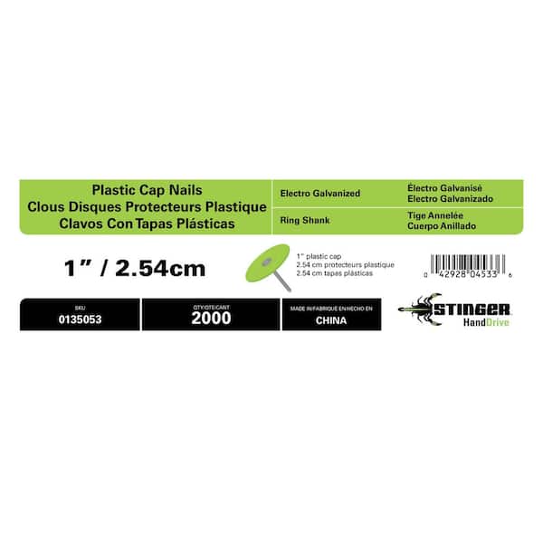 Stinger 1 in. Electro Galvanized Ring Shank Nail with Plastic Cap