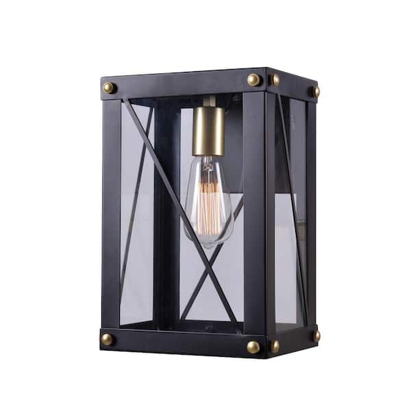 Kenroy Home Courtney 1-Light Black and Gold Outdoor Wall Lantern Sconce