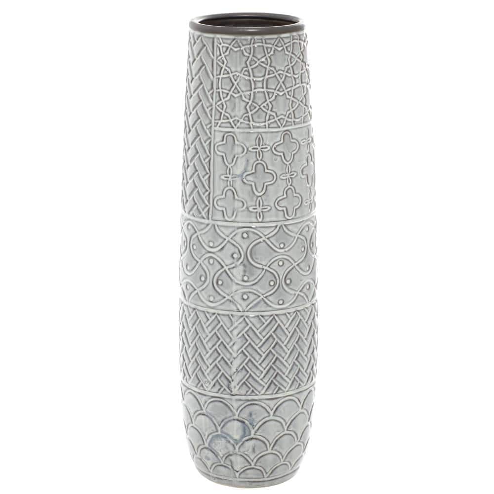 Gray Ceramic Eclectic Decorative Floor Vase with Patterns, 22"