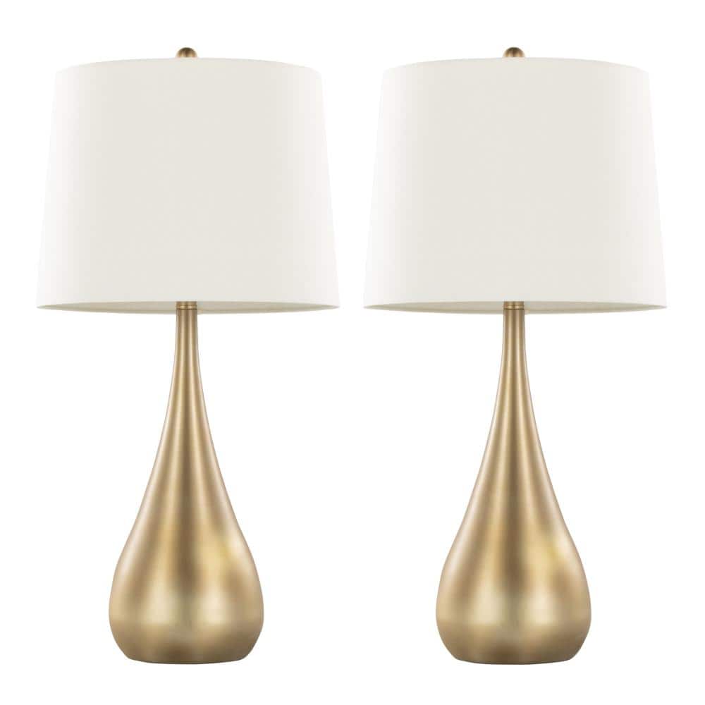29.8 in. 1-Light Gold Teardrop-Shaped Metal Table Lamp with Satin Shade (Set of 2) price history on PriceWatchPro