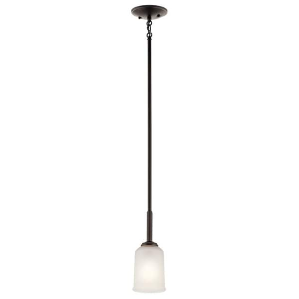 Shailene 1-Light Olde Bronze Transitional Shaded Kitchen Mini Pendant Hanging Light with Satin Etched Glass