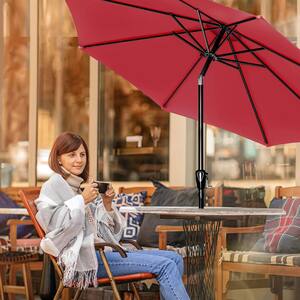 10 ft. Aluminum Outdoor Patio Umbrella with Hand Crank Lift in Red