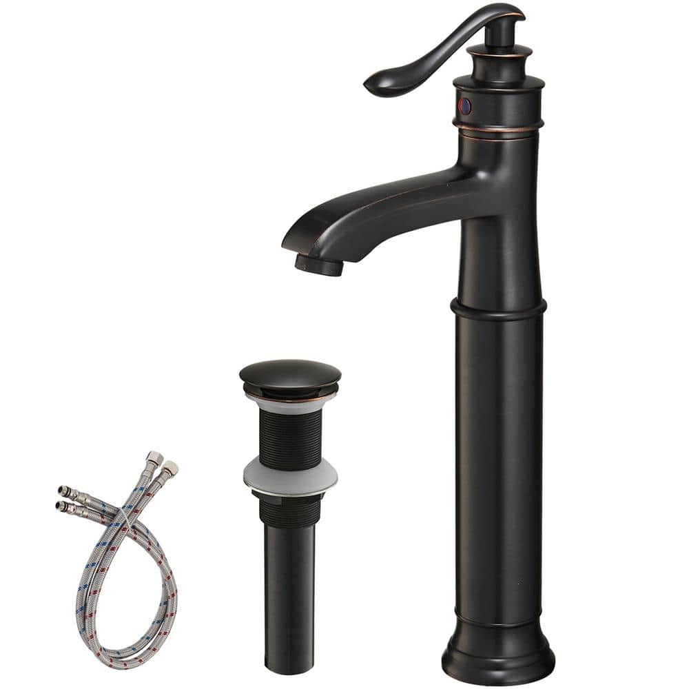 Single Handle Bathroom Vessel Sink Faucet with Pop-Up Drain Brass 1 Hole Hi