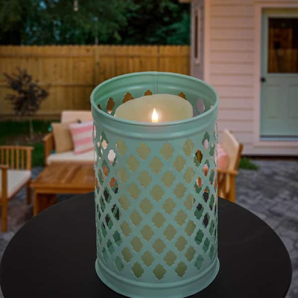 National Outdoor Living 12 in. Candle Lantern, Gossamer Green