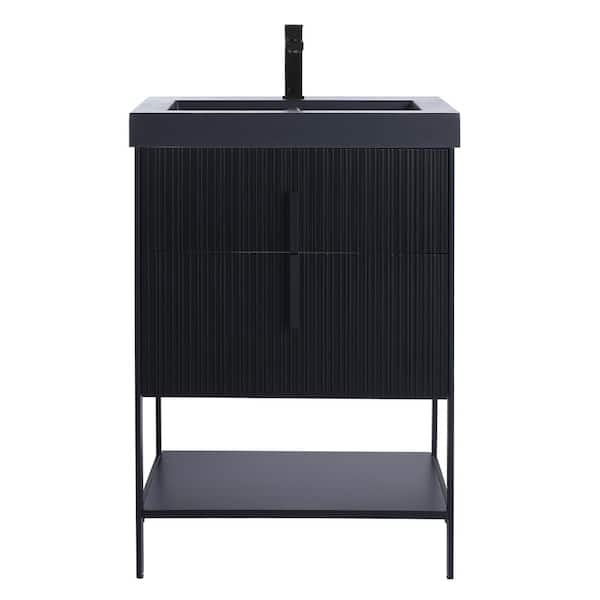 24 in. W x 18 in. D x 33.5 in. H Bath Vanity in Black Matte with Gel Coated Thick Edge top in Black with Black Hardware