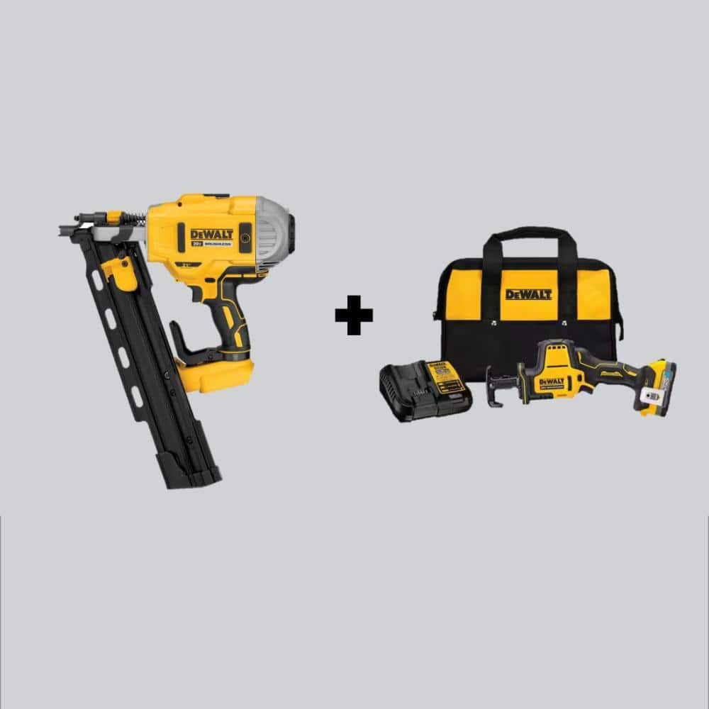 20V MAX XR Lithium-Ion Cordless Brushless 2-Speed 21° Plastic Collated Framing Nailer and Compact Reciprocating Saw Kit -  DEWALT, DCN21PLBW369