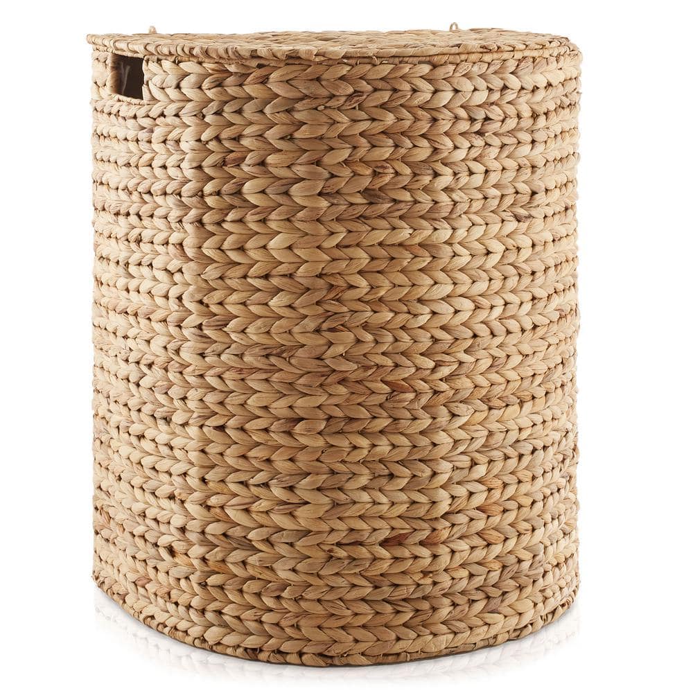 Natural Wicker Half-Moon Laundry Hamper with Lid