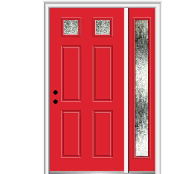 MMI Door 48 in. x 80 in. Right-Hand Inswing Rain Glass Red Saffron Fiberglass Prehung Front Door on 4-9/16 in. Frame