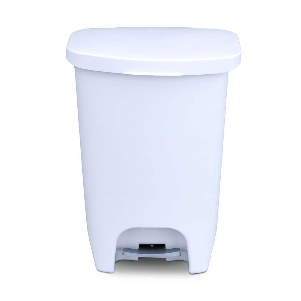 White Plastic 13 Gallon Step-On Trash Can with Odor Protection