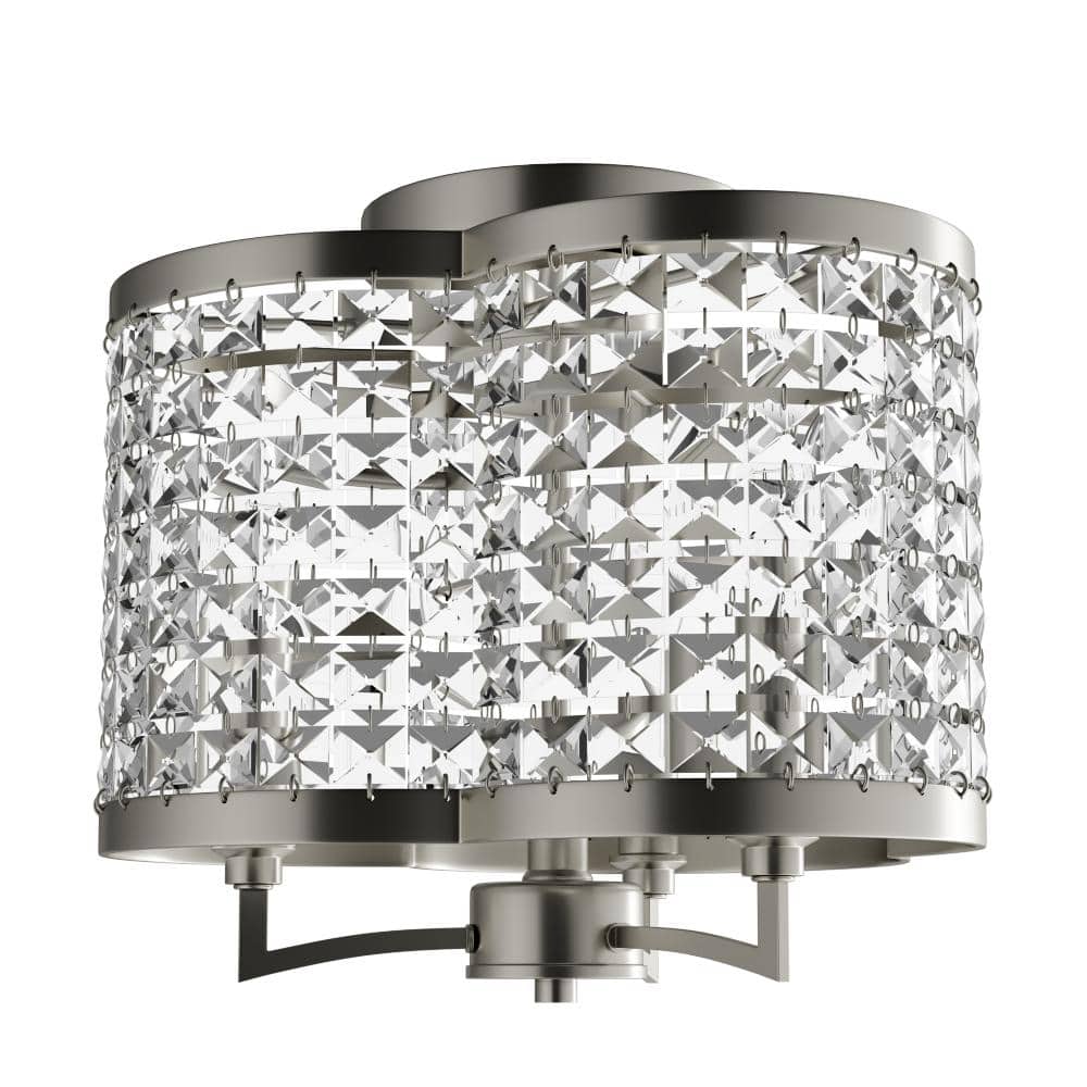 Grammercy Brushed Nickel 3-Light Crystal Drum Flush Mount