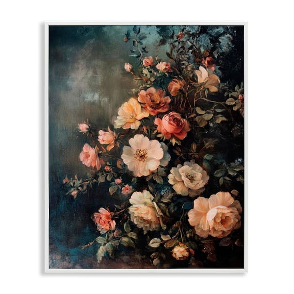 Stupell Industries Dark Rose Florals by Petal Prints Design White Framed Nature Giclee Art Print 14 in. x 11 in.