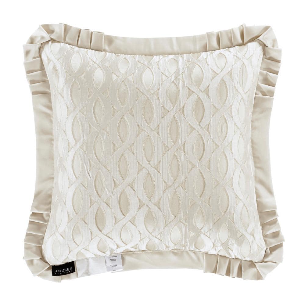 Ivory Damask and Geometric 20" Square Throw Pillow