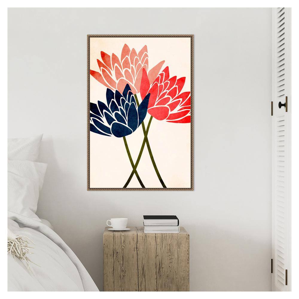 Three Dancing Blossoms Beaded Bronze Framed Canvas Wall Art
