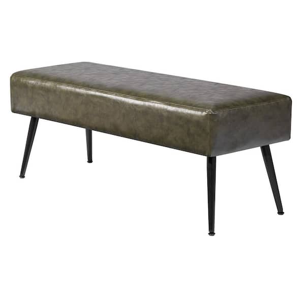 Leather Bedroom Bench, PU Leather Bench with Metal Legs and with Stitching, Upholstered Shoe Bench Seat, Green