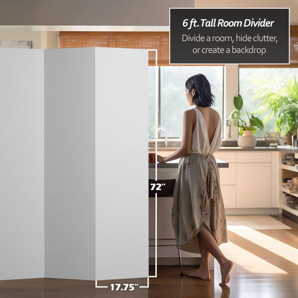 6 ft. Tall White Cardboard Folding Room Divider - 4 Panel