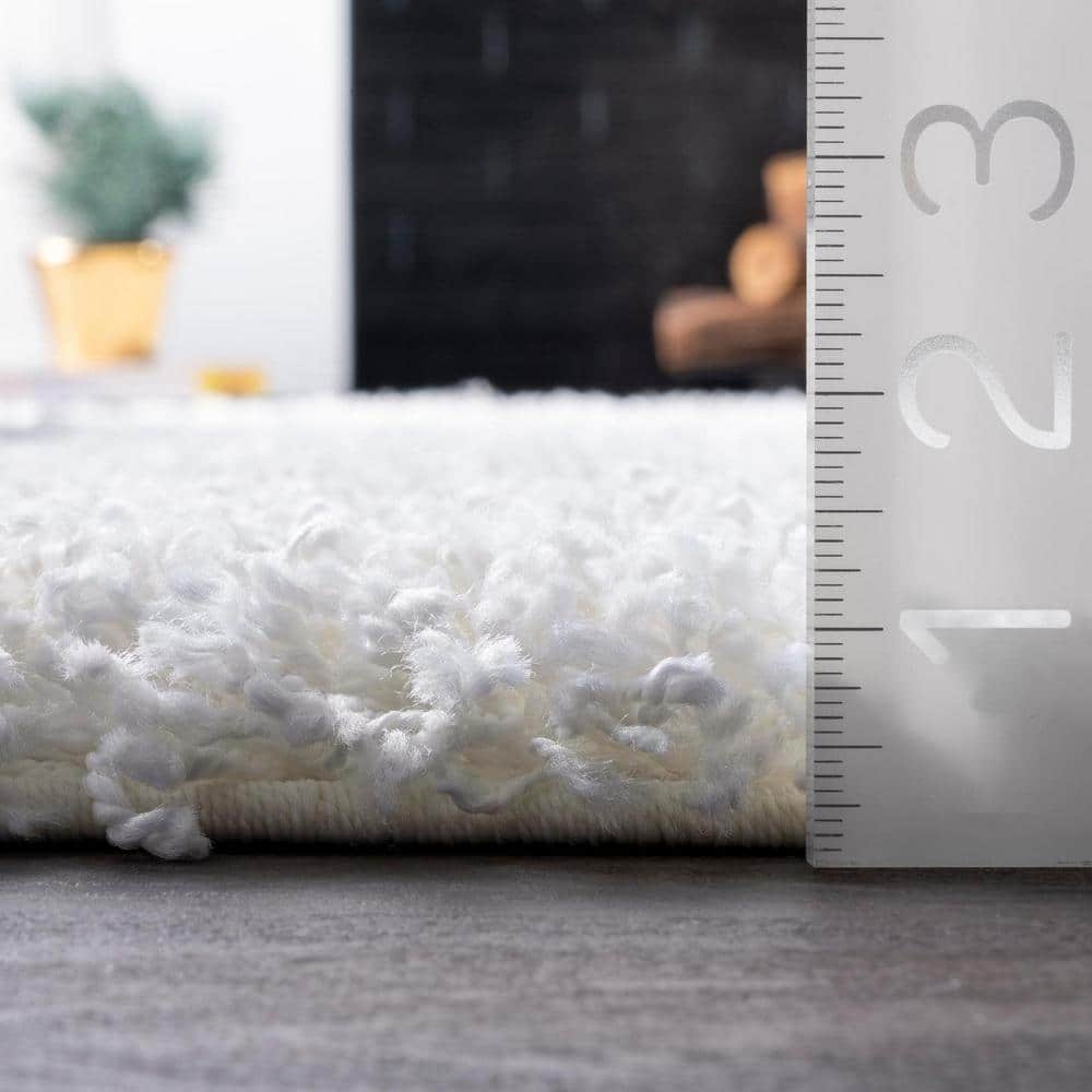 Plush White Square Synthetic Shag Area Rug, 52" x 24"