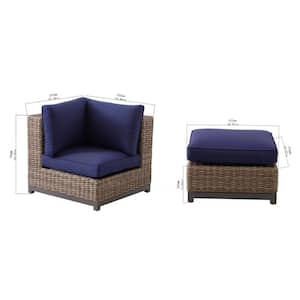 Fernlake Brown Wicker Corner Outdoor Sectional Chair & Ottoman in CushionGuard Midnight Cushions (Chair Box)