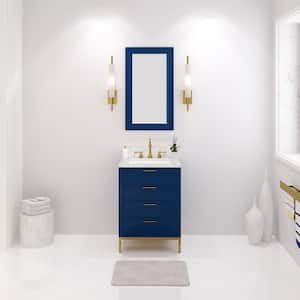 Bristol 24 in. W x 21.5 in. D Vanity in Monarch Blue with Marble Top in White with White Basin and Hook Faucet