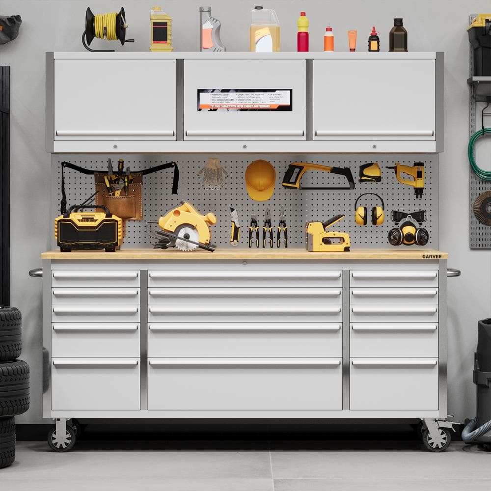 72 in Rolling Tool Chest Workbench 15-Drawer Heavy-Duty Steel Tool Cabinet with 3 Locking Cabinets, Solid Wood Top price history on PriceWatchPro