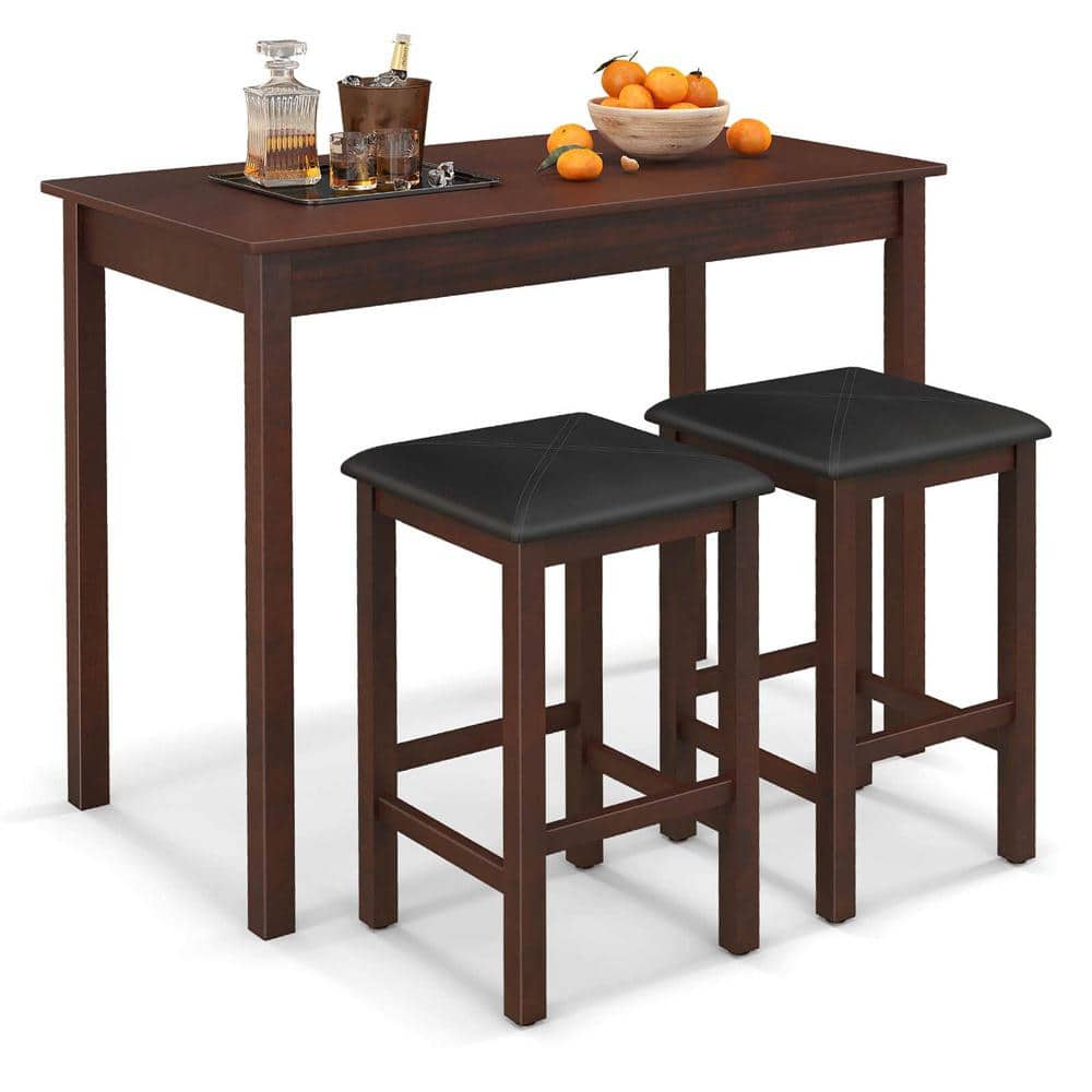 Costway 3-Piece Brown MDF Top Bar Table Set Dining Table & 2 PVC ...