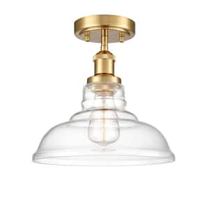 11 in. 1-Light Gold Modern Semi-Flush Mount with Clear Glass Shade and No Bulbs Included (1-Pack)