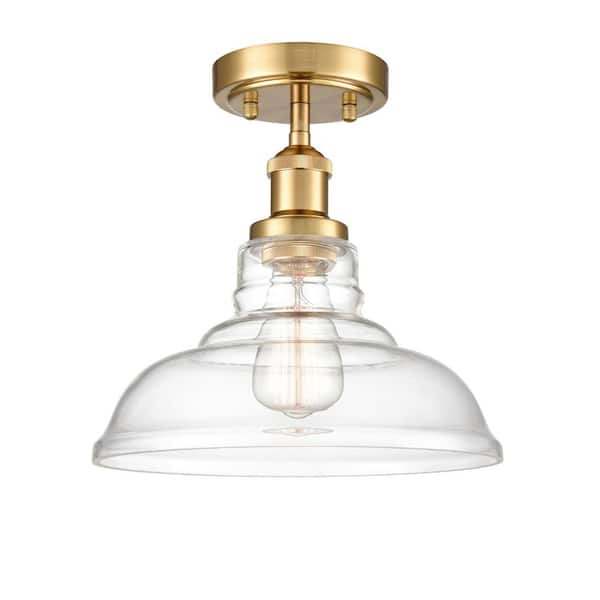 CLAXY 11 in. 1-Light Gold Modern Semi-Flush Mount with Clear Glass Shade and No Bulbs Included (1-Pack)