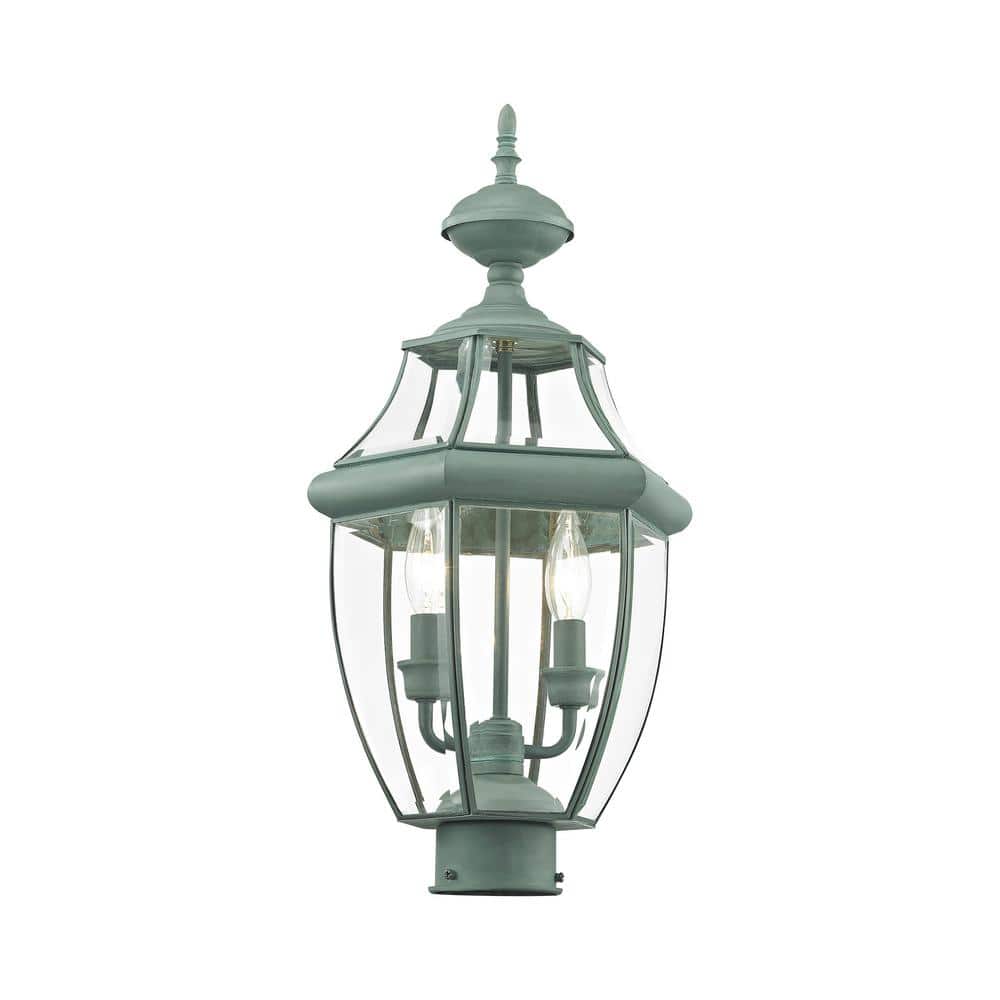 Verdigris Brass 2-Light Outdoor Post Lantern with Clear Glass