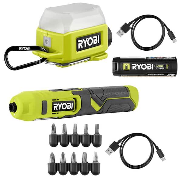 4V Cordless 1/4 in. Screwdriver Kit w/ USB Lithium Cordless Compact Area Light, Battery, Charging Cable, & Accessories