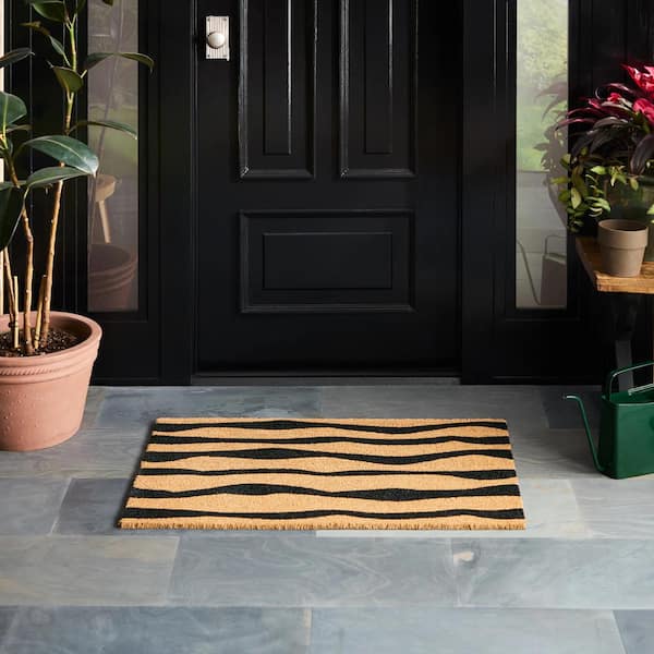 Ravine Abstract Black 24 in. x 36 in. Mountain Coir Door Mat