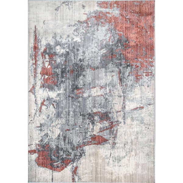 Abstract Rivera Orange Doormat 3 ft. x 5 ft. Area Rug