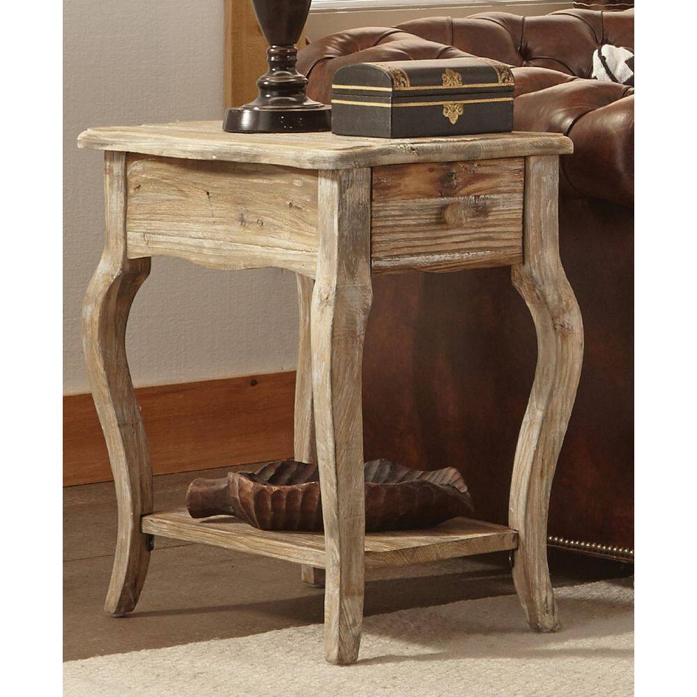 Rustic Driftwood Reclaimed Wood End Table with Storage