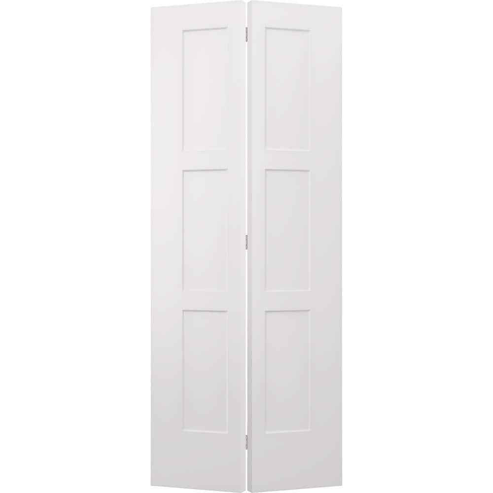 JELD-WEN 36 in. x 96 in. 3 Panel Birkdale White Paint Smooth Hollow Core Molded Composite Interior Closet Bi-fold Door -  THDJW235300096